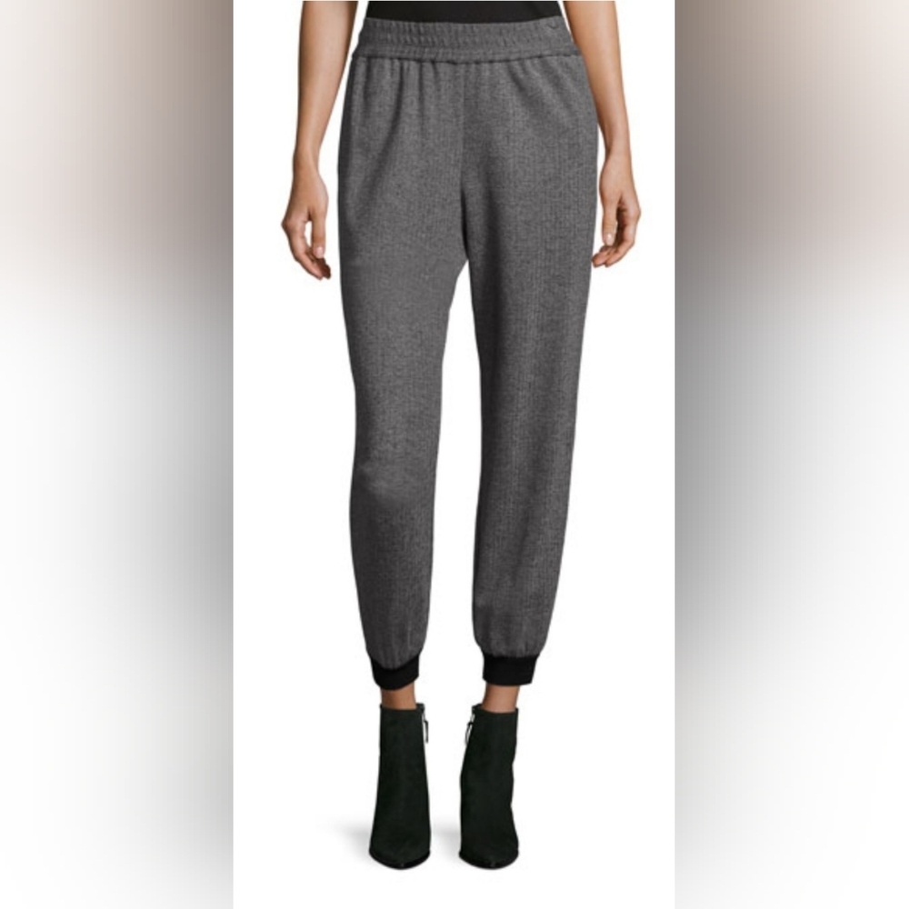 Alice + Olivia Pete Smocked Waistband Jogger Pants Herringbone size L